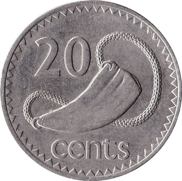 Fiji | 20 Cents Coin | Elizabeth II | Tabua | Sperm Whale | KM53 | 1986 - 1987