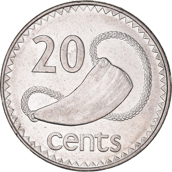 Fiji | 20 Cents Coin | Elizabeth II | Tabua | Sperm Whale | KM53a | 1990 - 2006