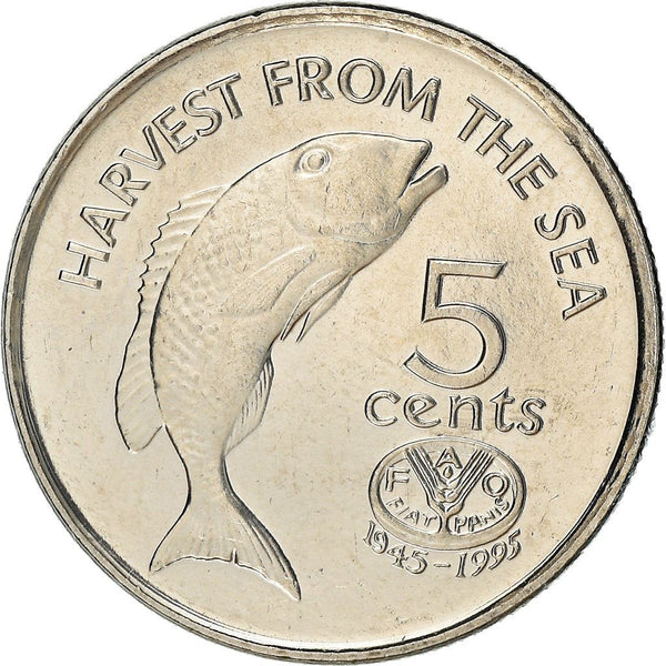 Fiji | 5 Cents Coin | Elizabeth II | Fish | KM77 | 1995