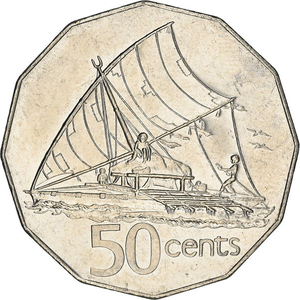 Fiji | 50 Cents Coin | Elizabeth II | Canoe Takia | KM54a | 1990 - 2006