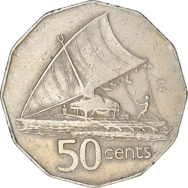Fiji | 50 Cents Coin | Elizabeth II | Polynesian Boat | KM36 | 1975 - 1984