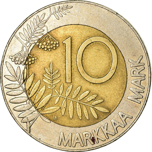 Finland Coin Finnish 10 Markkaa | Capercaillie Bird | Rowna Branch | KM77 | 1993 - 2001