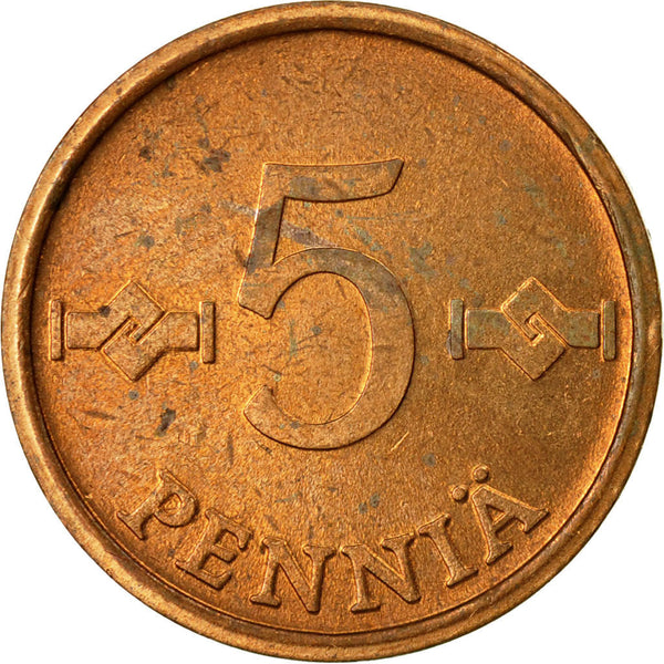 Finland Coin Finnish 5 Pennia | Saint Hannes Cross | KM45 | 1963 - 1977
