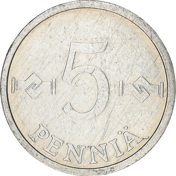 Finland Coin Finnish 5 Pennia | Saint Hannes Cross | KM45a | 1977 - 1990