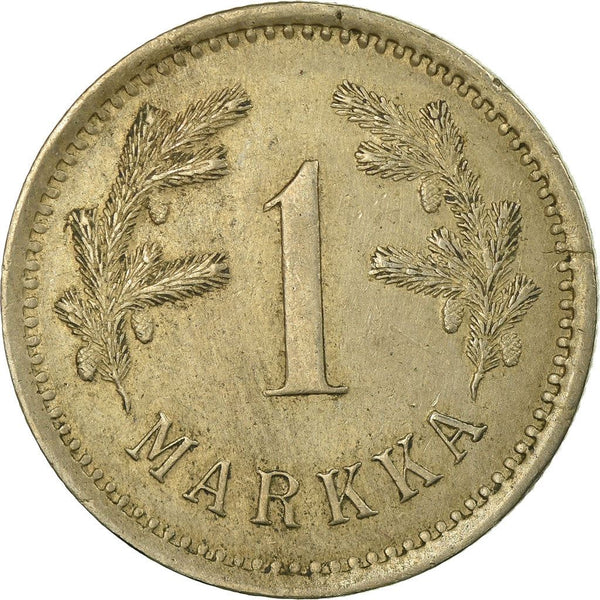 Finland | Finnish 1 Markka Coin | Spruce Branches | Rampant Lion | KM27 | 1921 - 1924