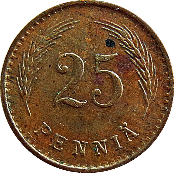 Finland | Finnish 25 Pennia Coin | Grain Sprig | KM25a | 1940 - 1943