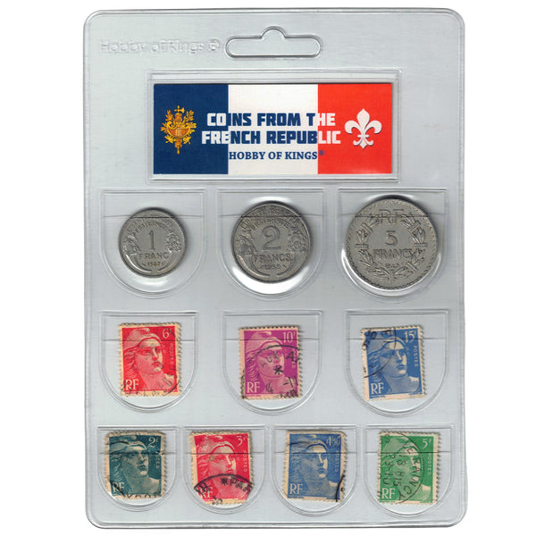 France 3 Coin Set | 1 2 5 Francs | 14 French Postage Stamps | Marianne de Gandon | 1945 - 1951