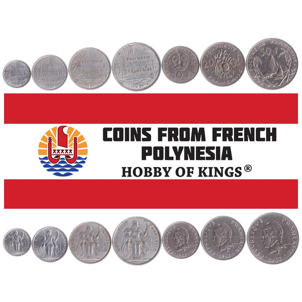 French Polynesia | 7 Coin Set | 50 Centimes 1 2 5 10 20 50 Francs | 1965 - 1970