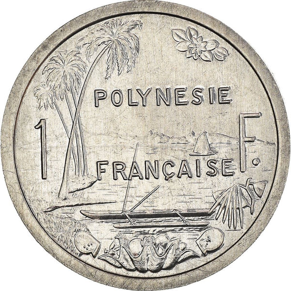 French Polynesia Coin French Polynesian 1 Franc | Liberty Sitting | Throne | Palm Tree | Sailboat | KM11 | 1975 - 2020