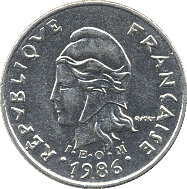 French Polynesia Coin French Polynesian 10 Francs | Marianne | Phrygian Cap | Tribal Mask | KM8 | 1972 - 2005