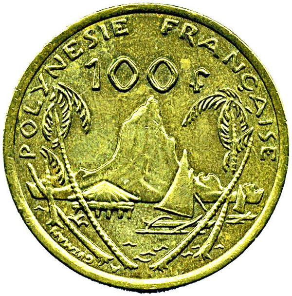 French Polynesia Coin French Polynesian 100 Francs | Marianne | Phrygian Cap | Palm Tree | Native Boat | KM14a | 2006 - 2019