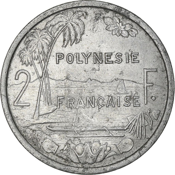French Polynesia Coin French Polynesian 2 Francs | Liberty Sitting | Throne | Palm Tree | Sailboat | KM10 | 1973 - 2020