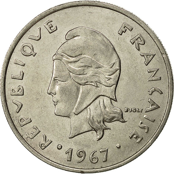 French Polynesia Coin French Polynesian 20 Francs | Marianne | Phrygian Cap | Flowers | KM6 | 1967 - 1970