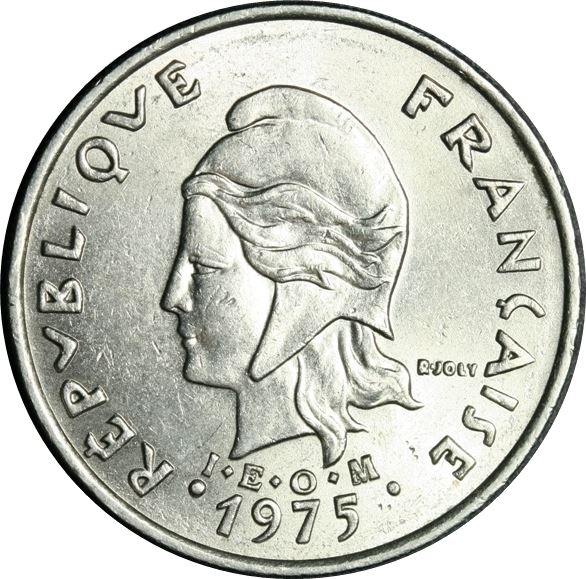 French Polynesia Coin French Polynesian 20 Francs | Marianne | Phrygian Cap | Flowers | KM9 | 1972 - 2005