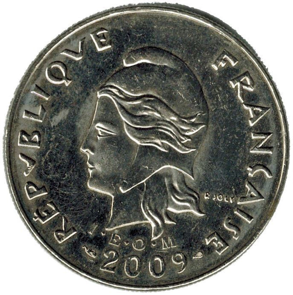 French Polynesia Coin French Polynesian 20 Francs | Marianne | Phrygian Cap | Flowers | KM9a | 2006 - 2020