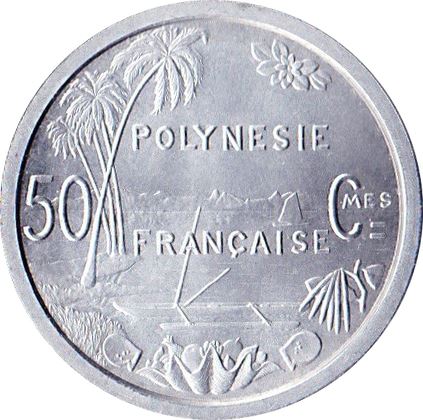 French Polynesia Coin French Polynesian 50 Centimes | Liberty Sitting | Throne | Palm Tree | Sailboat | KM1 | 1965