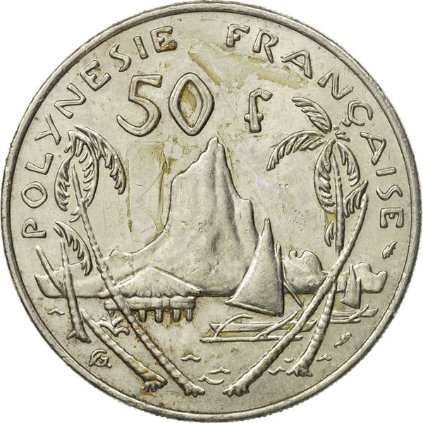 French Polynesia Coin French Polynesian 50 Francs | Marianne | Phrygian Cap | Moorea Harbor | KM13 | 1975 - 2005