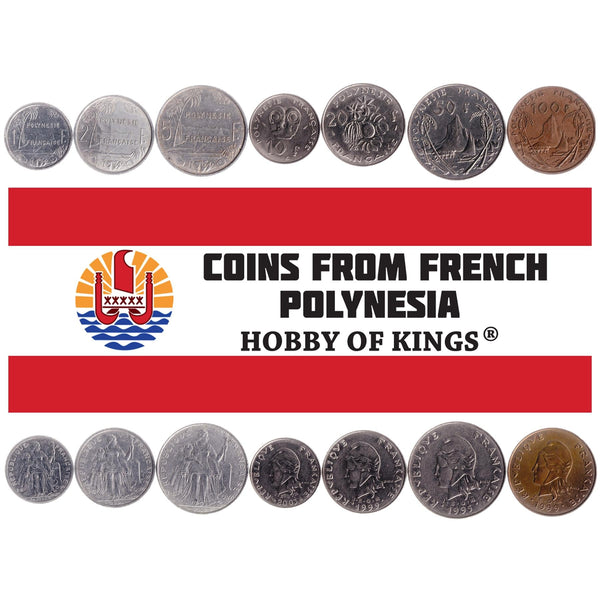 French Polynesian 7 Coin Set 1 2 5 10 20 50 100 Francs | French Polynesia | 1972 - 2006