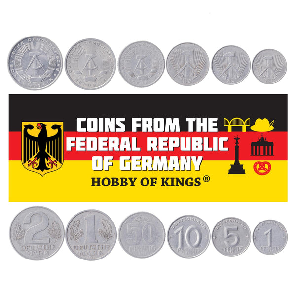 German Democratic Republic 6 Coin Set 1 5 10 50 Pfennig 1 2 Deutsche Mark | Hammer | Compass | German Democratic Republic | 1952 - 1963