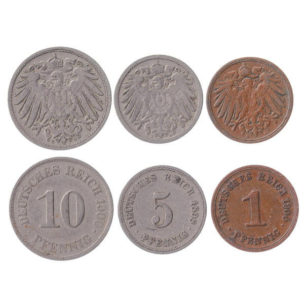 German Empire 3 Coin Set 1 5 10 Pfennig | Imperial Eagle | German Reich | 1890 - 1903