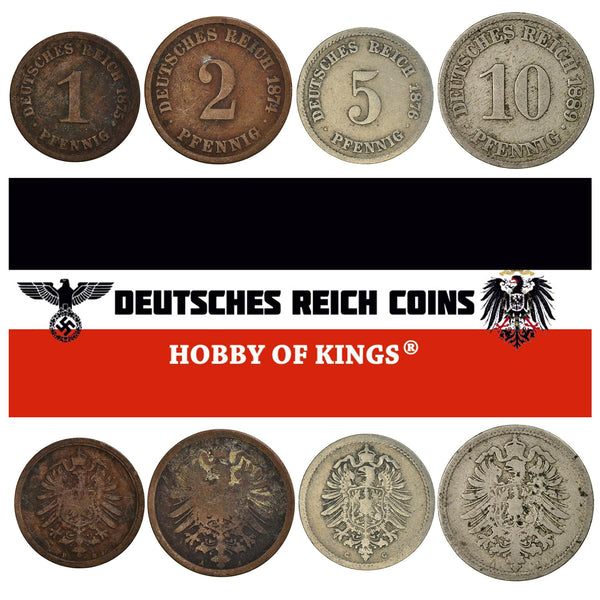 German Empire 4 Coin Set 1 2 5 10 Pfennig | Imperial Eagle | German Reich | 1873 - 1889