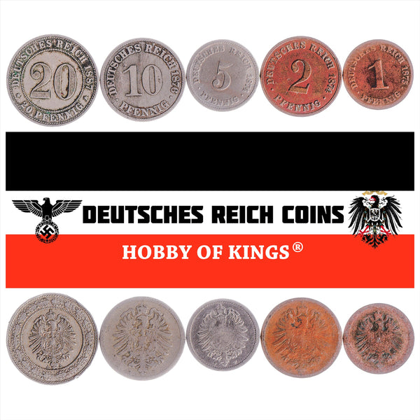 German Empire 5 Coin Set 1 2 5 10 20 Pfennig | Imperial Eagle | German Reich | 1873 - 1889