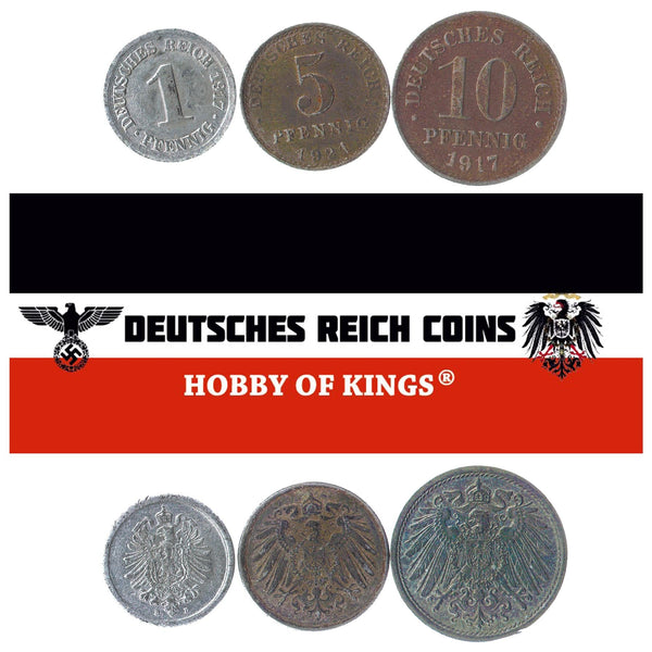 German Reich 3 Coin Set 1 5 10 Pfennig | Imperial Eagle | Weimar Republic | 1915 - 1922