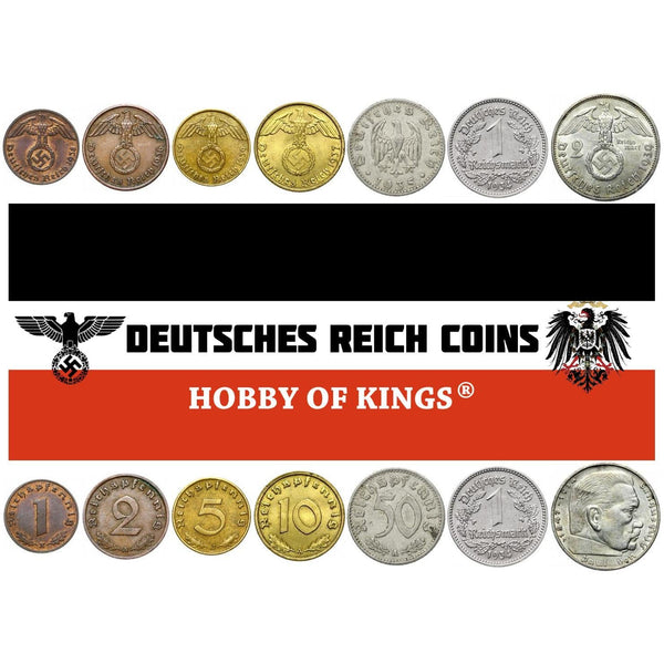 German Reich | 7 Coin Set 1 2 5 10 50 Reichspfennig 1 2 Reichsmark | 1933 - 1940