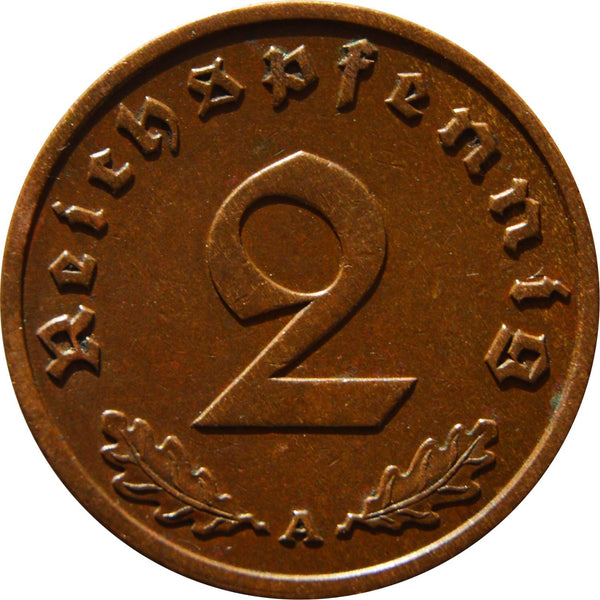 German Third Reich 2 Reichspfennig Coin | KM90 | 1936 - 1940
