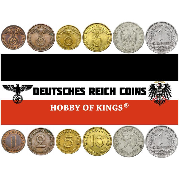 Germany | Third Reich | 6 Coin Set | 1 2 5 10 50 Reichspfennig 1 Reichsmark | 1933 - 1940