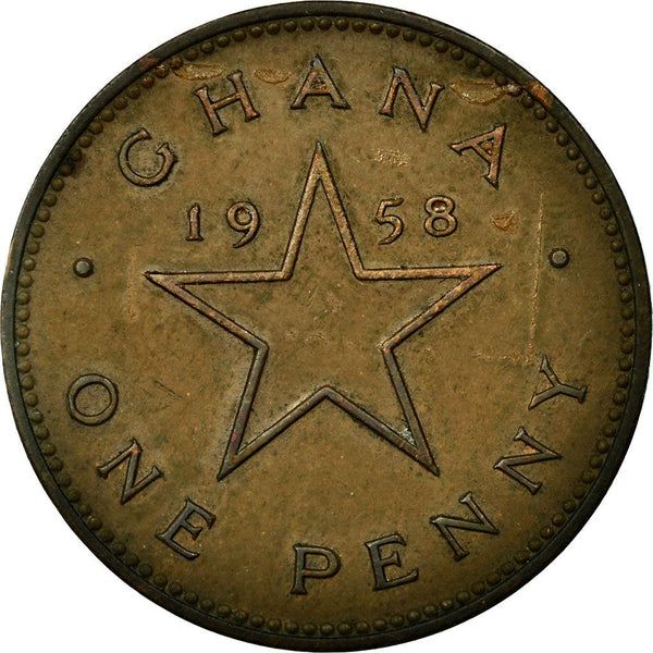 Ghana 1 Penny Coin | Elizabeth II | Star | Kwame Nkrumah | KM2 | 1958