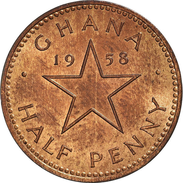 Ghana 1/2 Penny Coin | Kwame Nkrumah | Elizabeth II | KM1 | 1958