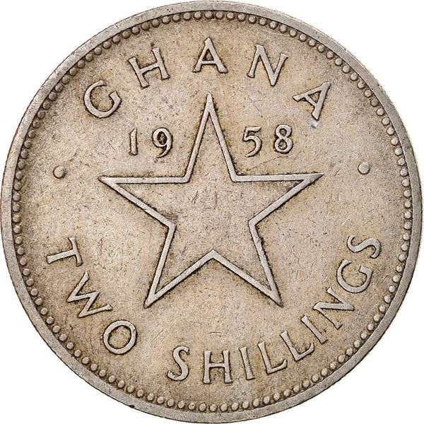 Ghana 2 Shillings Coin | Elizabeth II | Kwame Nkrumah | KM6 | 1958