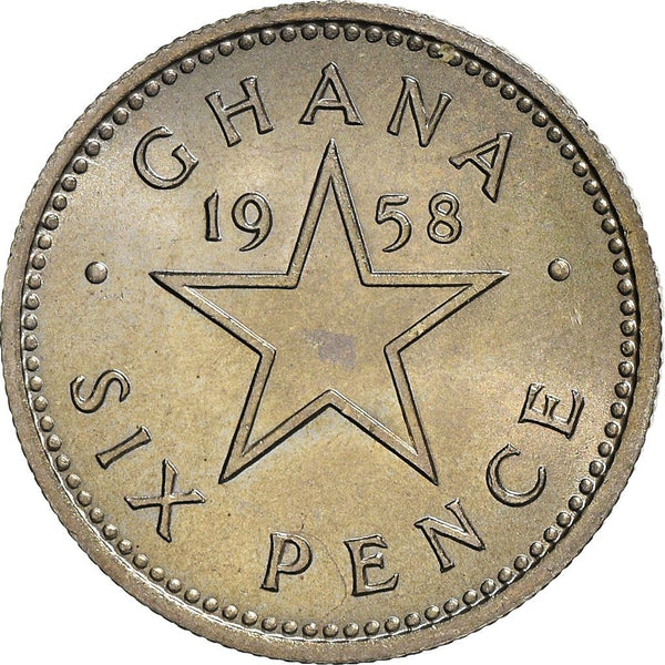 Ghana 6 Pence Coin | Elizabeth II | Kwame Nkrumah| KM4 | 1958