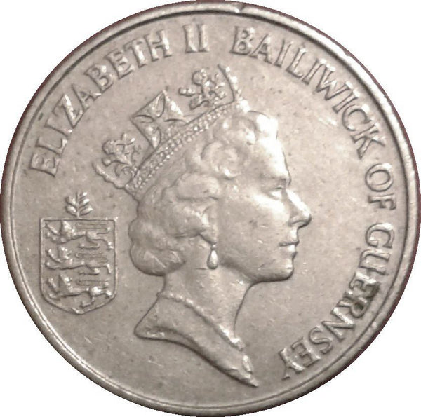 Guernsey Coin | 5 Pence | Queen Elizabeth II | Sailing Boat | Yacht | KM42.2 | 1990 - 1997