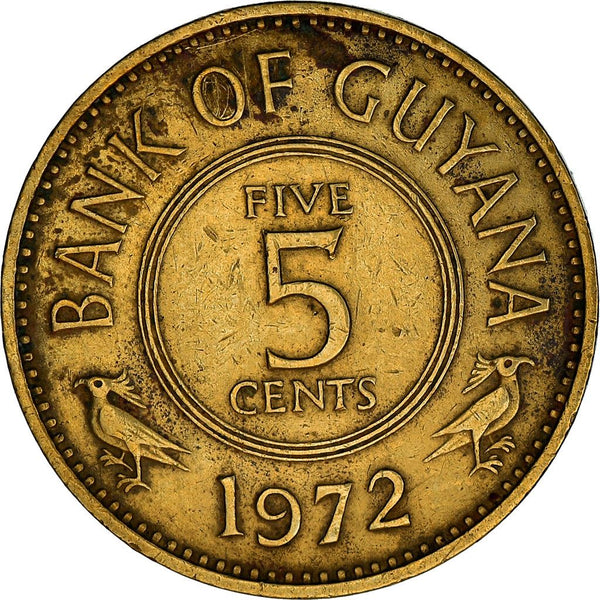 Guyana 5 Cents Coin | Bird Hoatzin | Lotus Flower | KM32 | 1967 - 1992