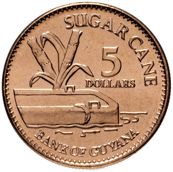 Guyana | 5 Dollars Coin | Sugar Cane | KM51 | 1996 - 2019