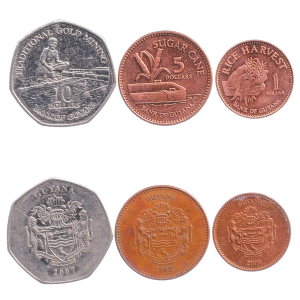 Guyanese 3 Coin Set 1 5 10 Dollars | Sugar Cane | 1996 - 2019