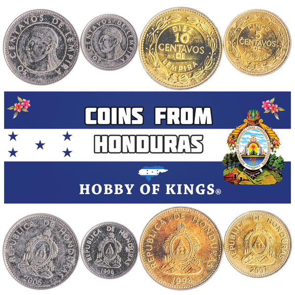 Honduran 4 Coin Set 5 10 20 50 Centavos | Pyramid | Lempira | 1995 - 2007