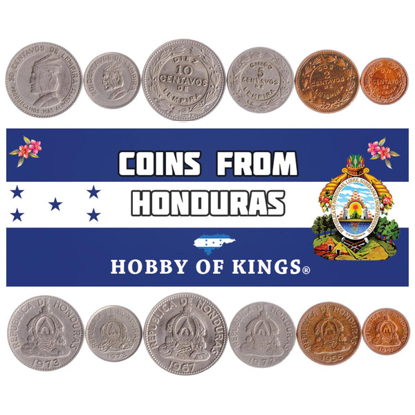 Honduran 6 Coin Set 1 2 5 10 20 50 Centavos | Pyramid | Lempira | 1954 - 1993