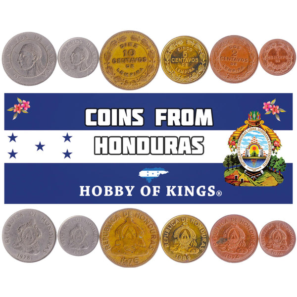 Honduran 6 Coin Set 1 2 5 10 20 50 Centavos | Pyramid | Lempira | 1974 - 1990