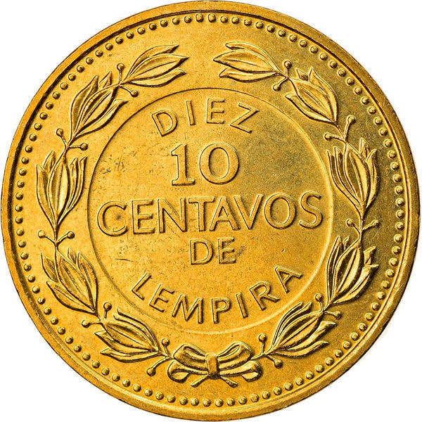 Honduras 10 Centavos Coin | Pyramid | Wreath | KM76.3 | 1995 - 2007
