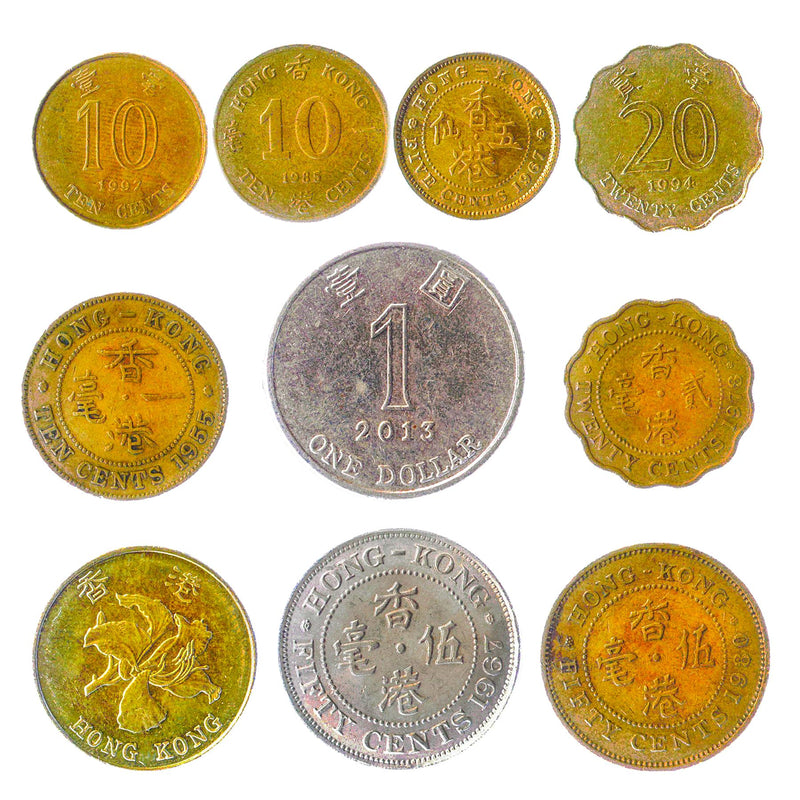 Hong Kong 10 Mixed Coins | Cents Dollar | Queen Elizabeth II | Bauhinia | Orchid Flower | 1955 - 2019