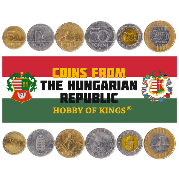 Hungarian 6 Coin Set 5 10 20 50 100 200 Forint | Great Egret | Saker Falcon | Széchenyi Chain Bridge | Iris Aphylla | Hungary | 2012 - 2022