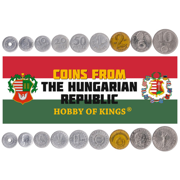 Hungarian 9 Coin Set 2 5 10 20 50 Fillér 1 2 5 10 Forint | Lajos Kossuth | Dove | Liberty Statue | Elisabeth Bridge | Hungary | 1967 - 1982