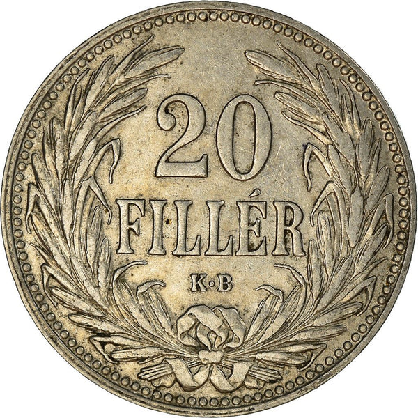 Hungary 20 Filler Coin | Franz Joseph I | Holy Crown | KM483 | 1892 - 1914