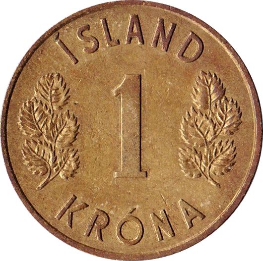Iceland 1 Króna Coin | Bull Grioungur | Eagle Gammur | Dragon Dreki | Giant Bergrisi | Betula Pubescens | KM12 | 1946