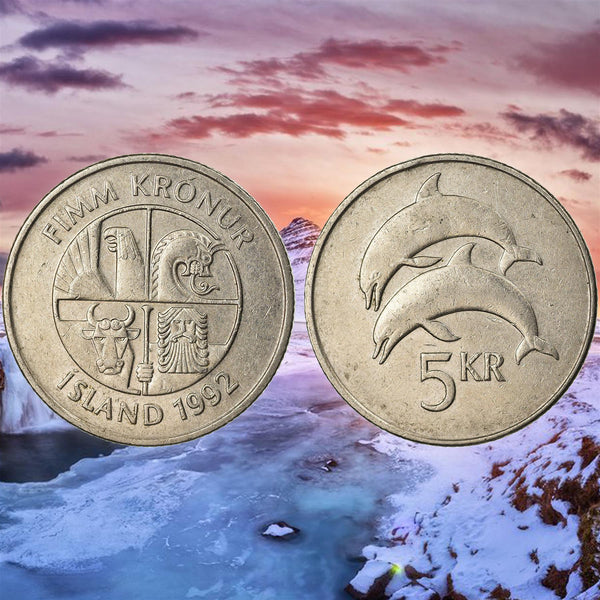 Iceland 5 Kronur Coin | Bull Grioungur | Eagle Gammur | Dragon Dreki | Giant Bergrisi | Dolphin | 1981 - 1992