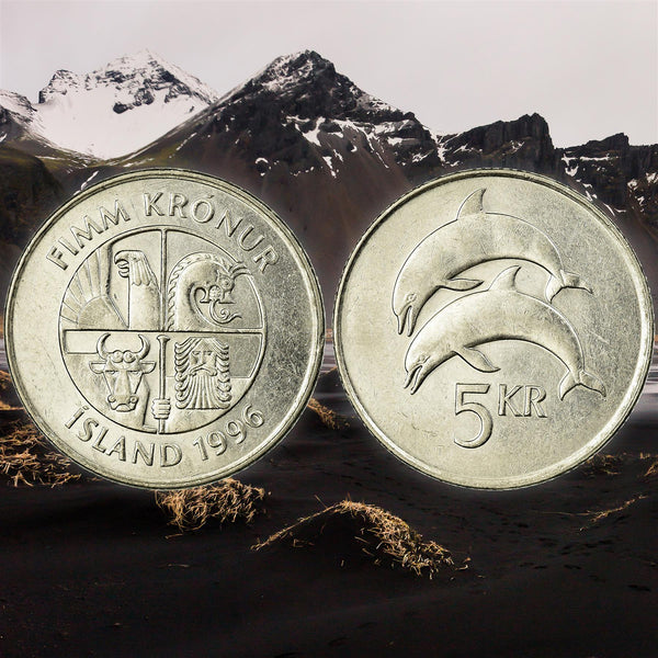Iceland 5 Kronur Coin | Bull Grioungur | Eagle Gammur | Dragon Dreki | Giant Bergrisi | Dolphin | 1996 - 2008