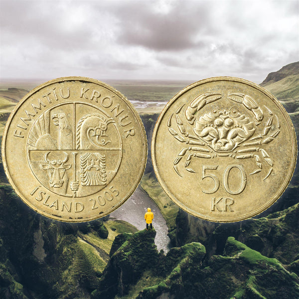 Iceland 50 Kronur Coin | Bull Grioungur | Eagle Gammur | Dragon Dreki | Giant Bergrisi | Crab | KM31 | 1987 - 2005